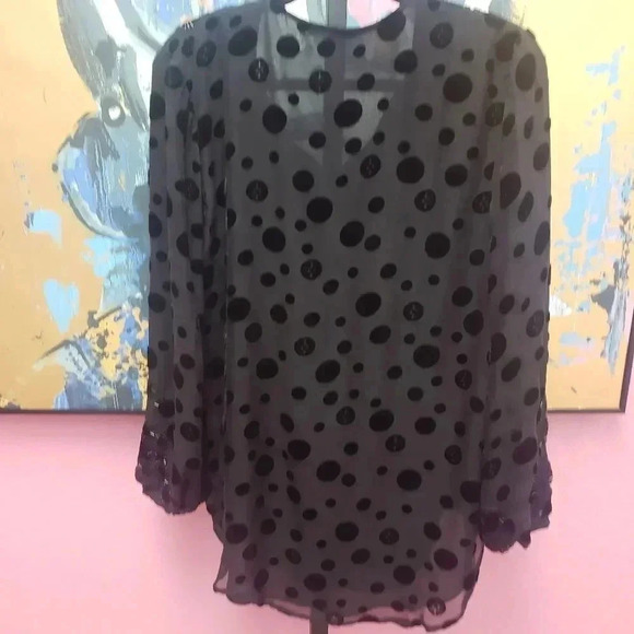 Chico's Black Label Burnout Blouse w/Velvet Dots - Picture 4 of 4